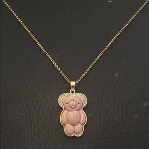 Gold and Pink Teddy Bear Pendant Necklace